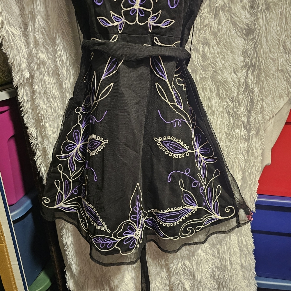 Eshakti Filigree Embroidery Embelished Tulle Overlay Poplin Dress Size 8 Pockets - Picture 5 of 15
